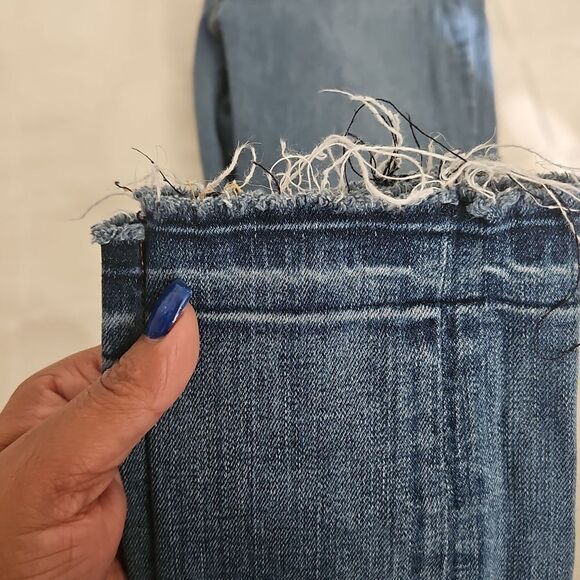 Women's Blue Distressed Jeans With Raw Hem - Picture 15 of 16